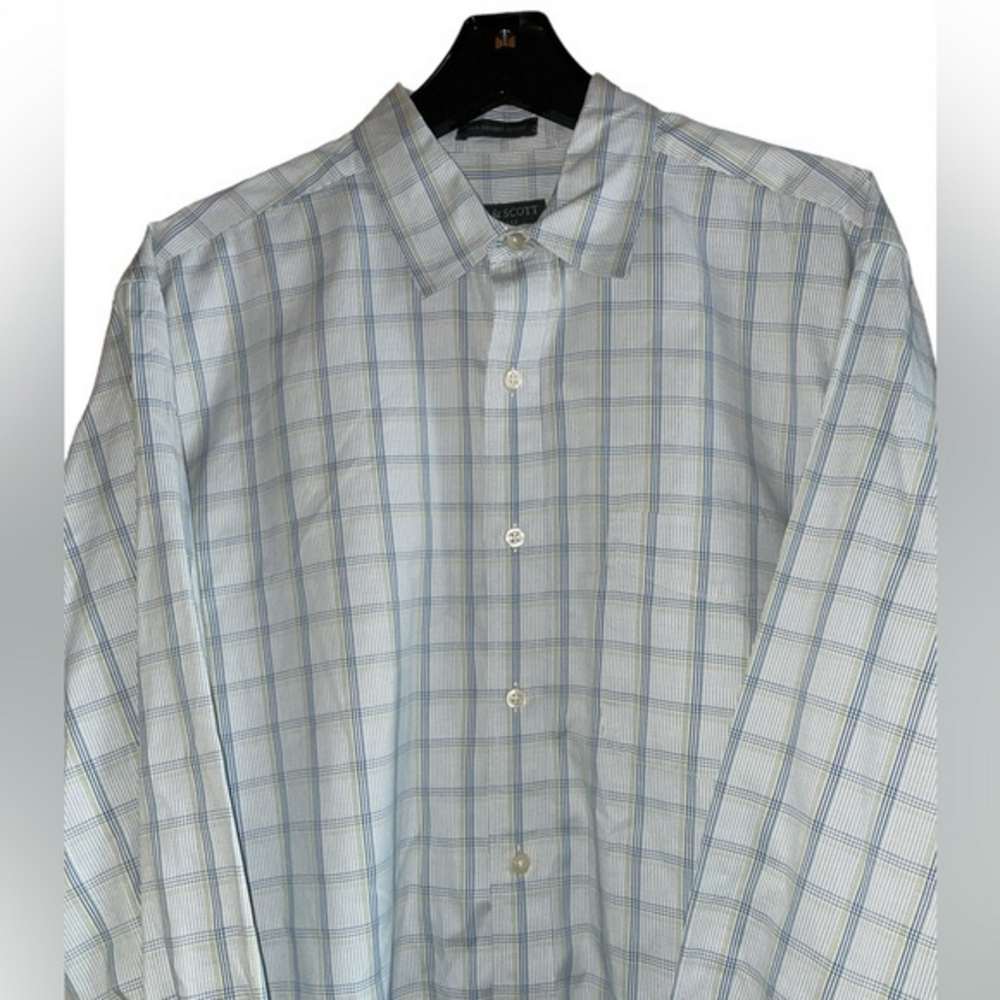 Lyle & Scott Scotland Men’s Dress Shirt Large Cotton Checked White Blue Green